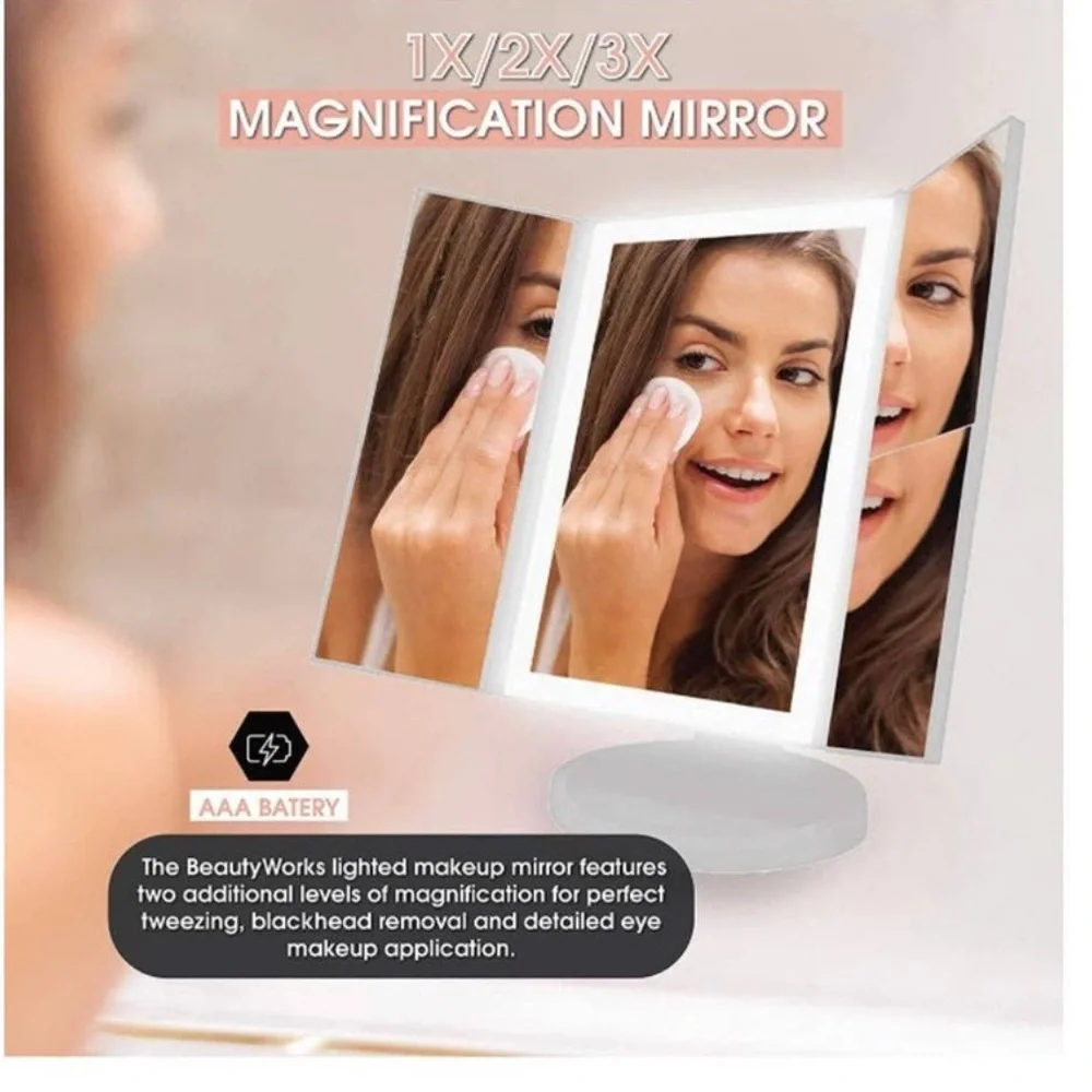 Absolutely Lush Dimmable LED Lighted Trifold‎ Makeup Mirror White Vanity Magnify